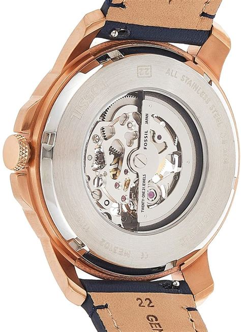 me3102 - Fossil ME3102 45mm Rose Gold Case Blue Leather Strap Men's .